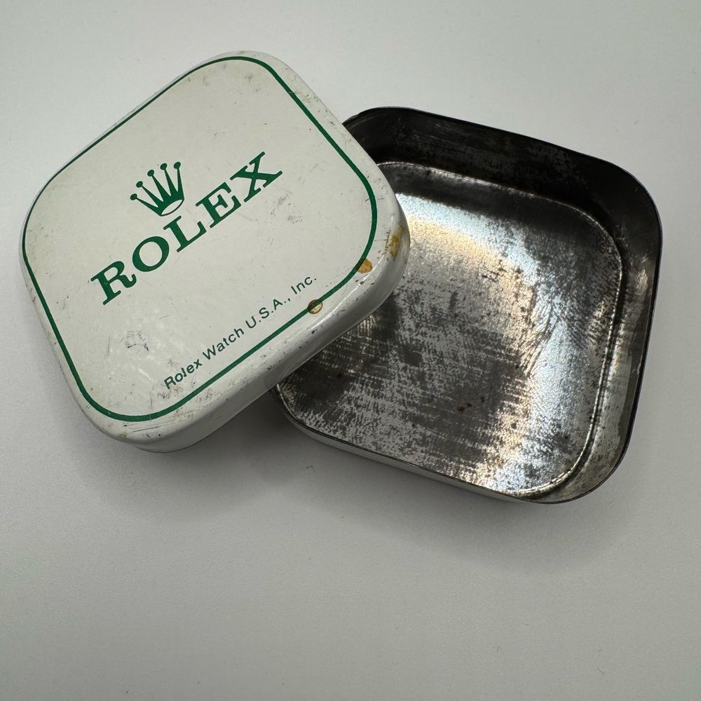Original Vintage Rolex Parts White And Silver Tin